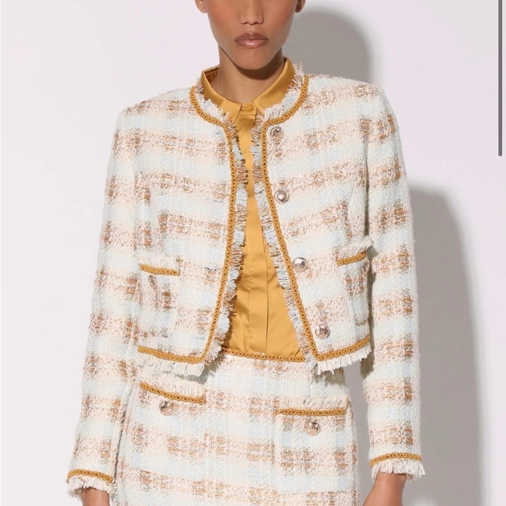 Walker Baker Annabelle Crop Jacket Blazer Coat Enchanted Tweed Fringe NWT